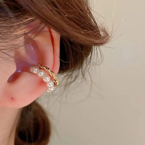 Pearl earrings, vintage layered, without piercing, pearl, cartilage Cuff - Picture 2 of 10